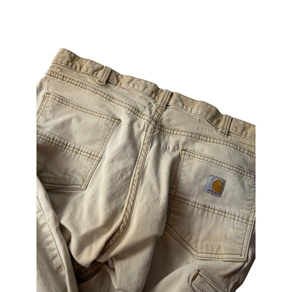Carhartt Beige Relaxed Fit Work Pants 38x32 Fair cond.  Mens Heavy-Duty Durable - Picture 1 of 15